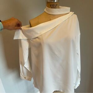 SHEIN- SZ M White Asymmetrical Neck Blouse